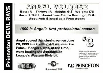 1999 Grandstand Princeton Devil Rays #NNO Angel Volquez Back