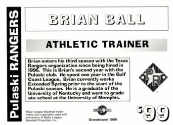 1999 Grandstand Pulaski Rangers #NNO Brian Ball Back