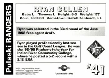 1999 Grandstand Pulaski Rangers #NNO Ryan Cullen Back