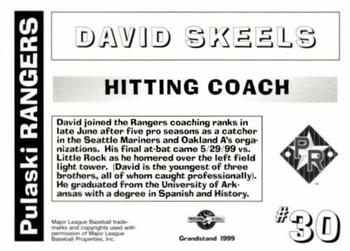 1999 Grandstand Pulaski Rangers #NNO David Skeels Back