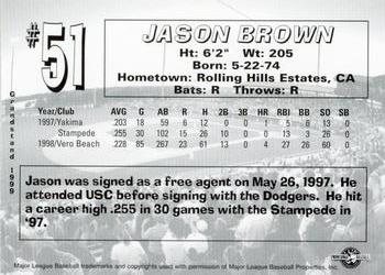 1999 Grandstand San Bernardino Stampede #NNO Jason Brown Back
