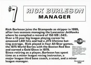 1999 Grandstand San Bernardino Stampede #NNO Rick Burleson Back