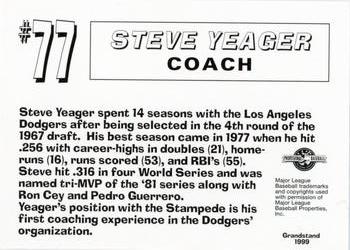 1999 Grandstand San Bernardino Stampede #NNO Steve Yeager Back