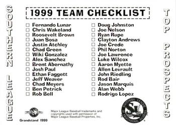 1999 Grandstand Southern League Top Prospects #NNO Title CL Back