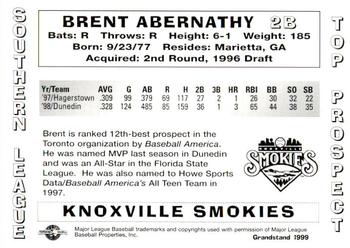 1999 Grandstand Southern League Top Prospects #NNO Brent Abernathy Back