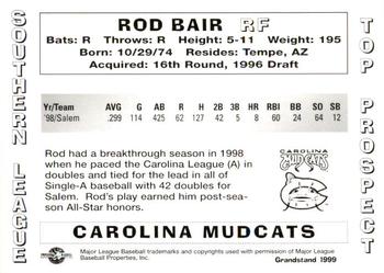 1999 Grandstand Southern League Top Prospects #NNO Rod Bair Back