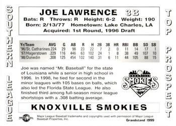 1999 Grandstand Southern League Top Prospects #NNO Joe Lawrence Back