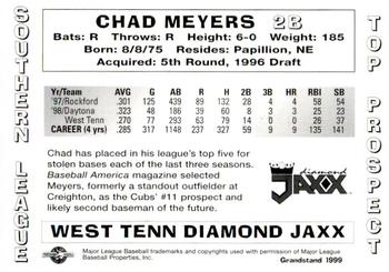1999 Grandstand Southern League Top Prospects #NNO Chad Meyers Back
