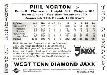 1999 Grandstand Southern League Top Prospects #NNO Phil Norton Back