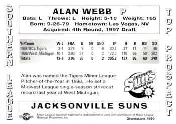 1999 Grandstand Southern League Top Prospects #NNO Alan Webb Back