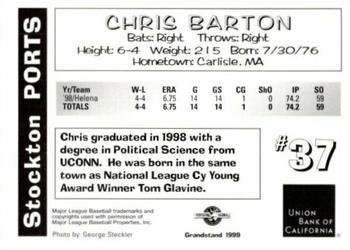 1999 Grandstand Stockton Ports #NNO Chris Barton Back