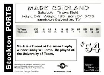 1999 Grandstand Stockton Ports #NNO Mark Cridland Back