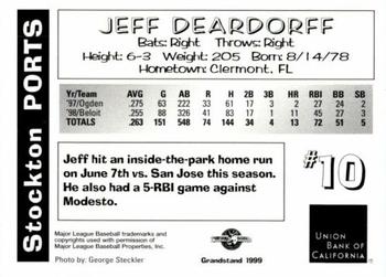 1999 Grandstand Stockton Ports #NNO Jeff Deardorff Back