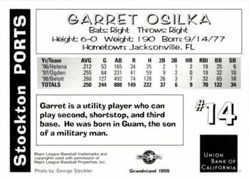 1999 Grandstand Stockton Ports #NNO Garret Osilka Back