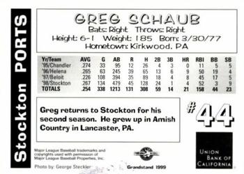 1999 Grandstand Stockton Ports #NNO Greg Schaub Back