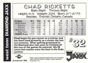 1999 Grandstand West Tenn Diamond Jaxx #NNO Chad Ricketts Back