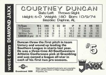 1999 Grandstand West Tenn Diamond Jaxx #NNO Courtney Duncan Back