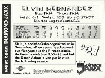 1999 Grandstand West Tenn Diamond Jaxx #NNO Elvin Hernandez Back