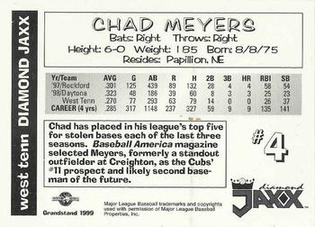 1999 Grandstand West Tenn Diamond Jaxx #NNO Chad Meyers Back