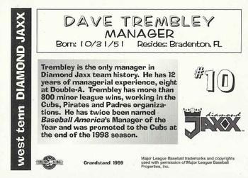 1999 Grandstand West Tenn Diamond Jaxx #NNO Dave Trembley Back