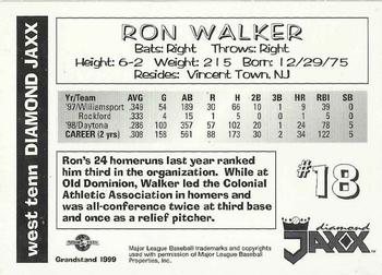 1999 Grandstand West Tenn Diamond Jaxx #NNO Ron Walker Back