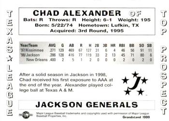 1999 Grandstand Texas League Top Prospects #NNO Chad Alexander Back