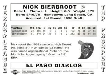 1999 Grandstand Texas League Top Prospects #NNO Nick Bierbrodt Back