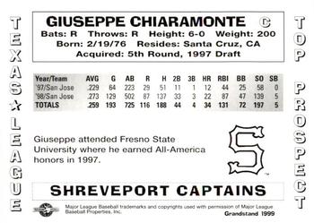 1999 Grandstand Texas League Top Prospects #NNO Giuseppe Chiaramonte Back