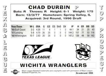 1999 Grandstand Texas League Top Prospects #NNO Chad Durbin Back