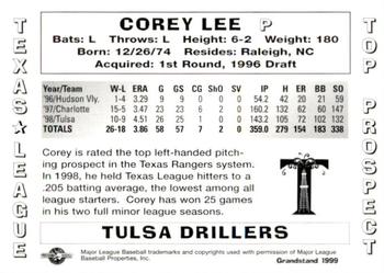 1999 Grandstand Texas League Top Prospects #NNO Corey Lee Back