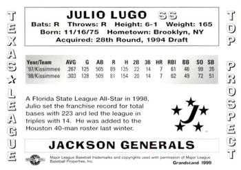 1999 Grandstand Texas League Top Prospects #NNO Julio Lugo Back