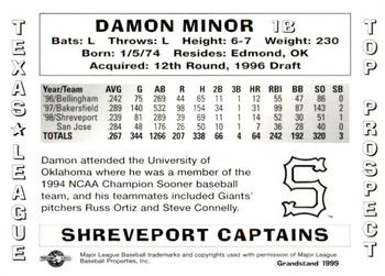 1999 Grandstand Texas League Top Prospects #NNO Damon Minor Back