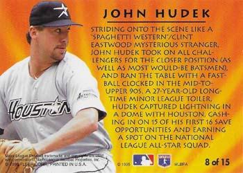 1995 Ultra - 2nd Year Standouts Gold Medallion #8 John Hudek Back