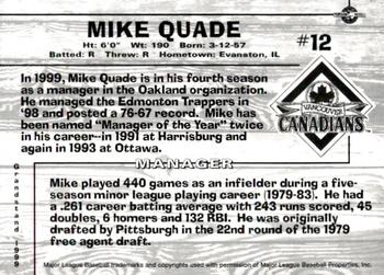 1999 Grandstand Vancouver Canadians #NNO Mike Quade Back
