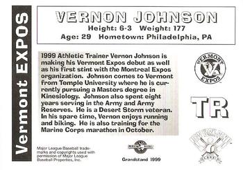 1999 Grandstand Vermont Expos #NNO Vernon Johnson Back