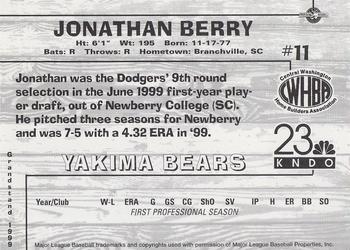 1999 Grandstand Yakima Bears #NNO Jonathan Berry Back