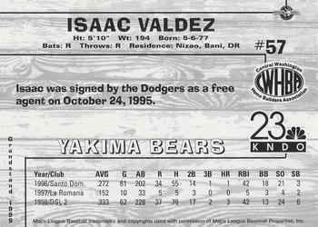 1999 Grandstand Yakima Bears #NNO Isaac Valdez Back