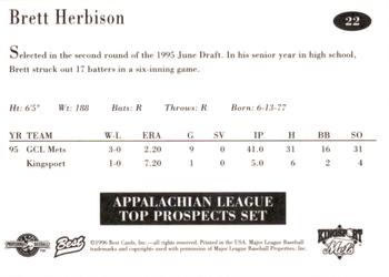 1996 Best Appalachian League Top Prospects #22 Brett Herbison Back