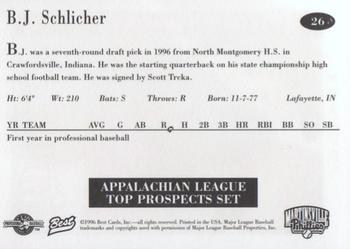 1996 Best Appalachian League Top Prospects #26 B.J. Schlicher Back