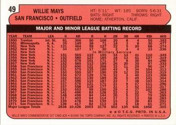 1997 Topps - Willie Mays Commemorative Reprints #26 Willie Mays Back