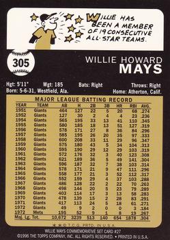 1997 Topps - Willie Mays Commemorative Reprints #27 Willie Mays Back