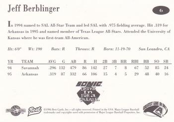 1996 Best Arkansas Travelers #6 Jeff Berblinger Back