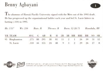 1996 Best Binghamton Mets #1 Benny Agbayani Back