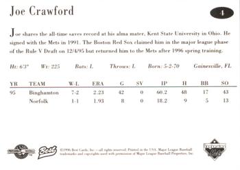 1996 Best Binghamton Mets #4 Joe Crawford Back