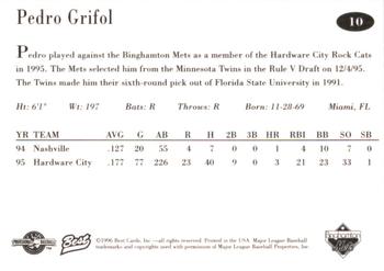 1996 Best Binghamton Mets #10 Pedro Grifol Back