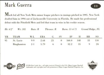 1996 Best Binghamton Mets #11 Mark Guerra Back