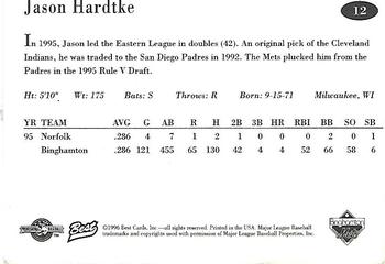 1996 Best Binghamton Mets #12 Jason Hardtke Back