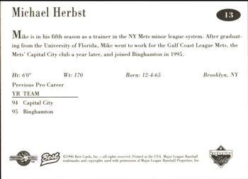 1996 Best Binghamton Mets #13 Michael Herbst Back