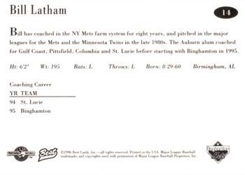 1996 Best Binghamton Mets #14 Bill Latham Back