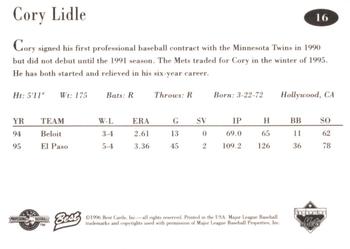 1996 Best Binghamton Mets #16 Cory Lidle Back